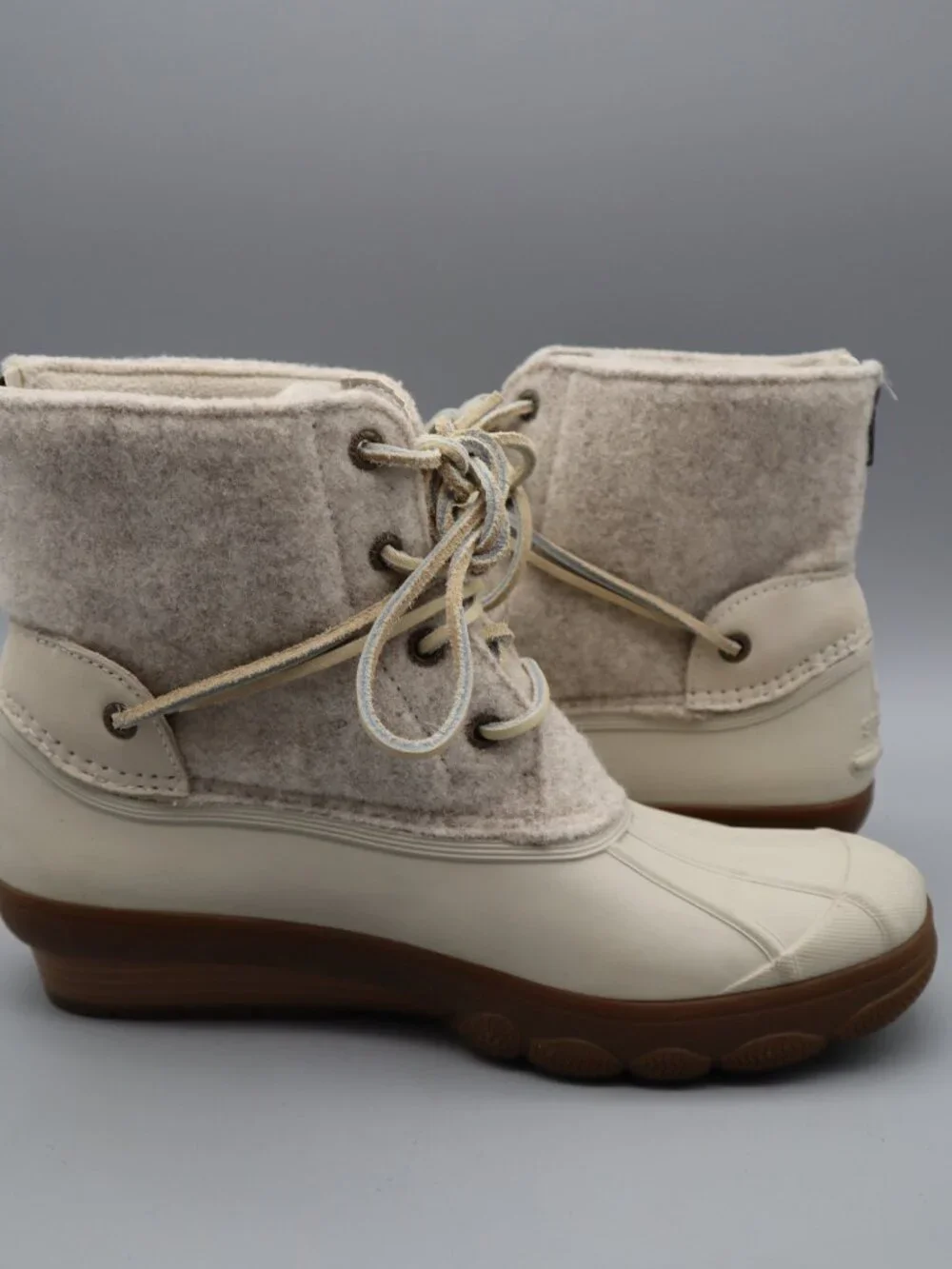 Sperry Saltwater Wool Duck Boots Women's Sz 8M Cream Oat Coastal Preppy
